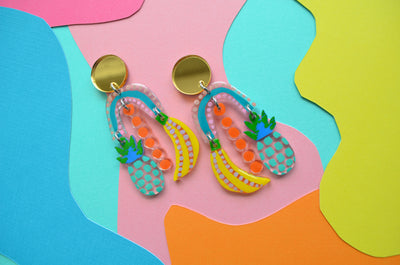 Pastel Pineapple and Banana Acrylic Statement Earrings