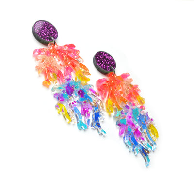 Rainbow Mermaid Coral Laser Cut Acrylic Earrings