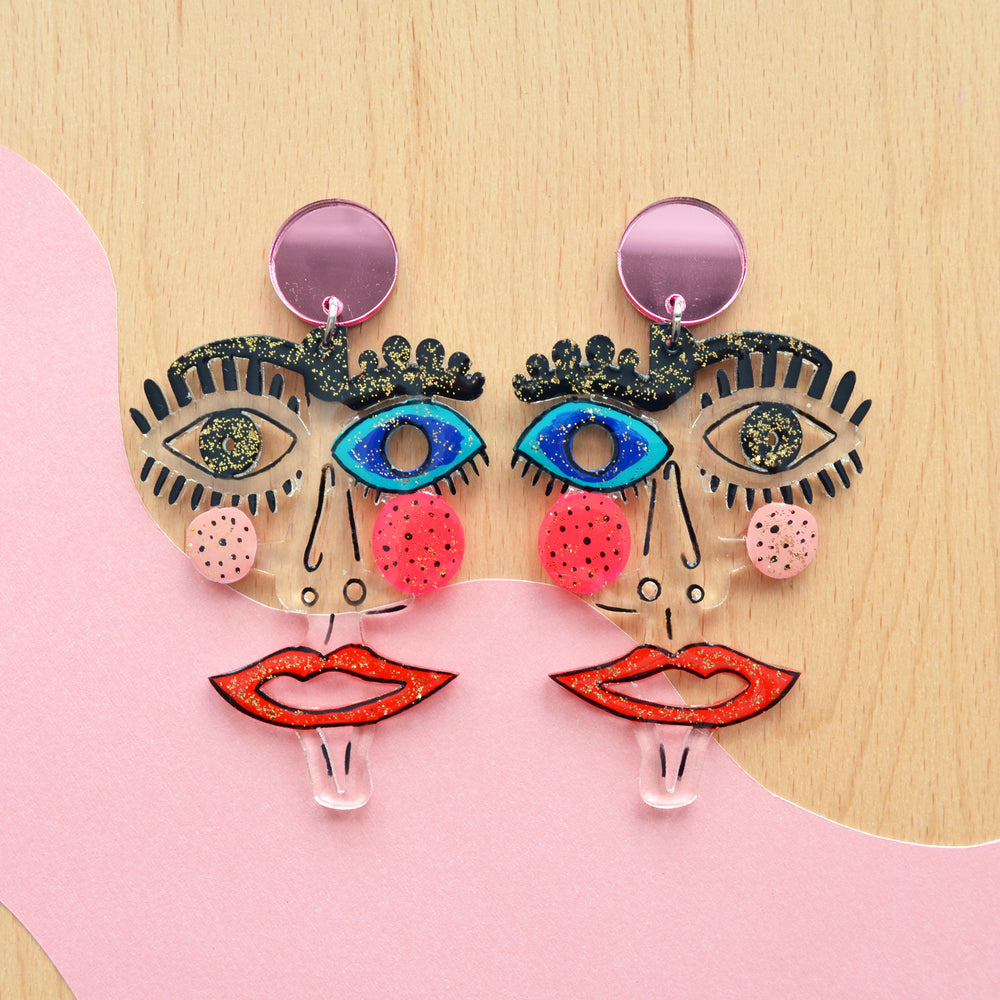 Clear Acrylic Face Statement Resin Earrings