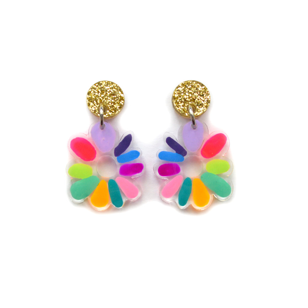 Neon Colorful Rainbow Resin Flower Dangle Earrings