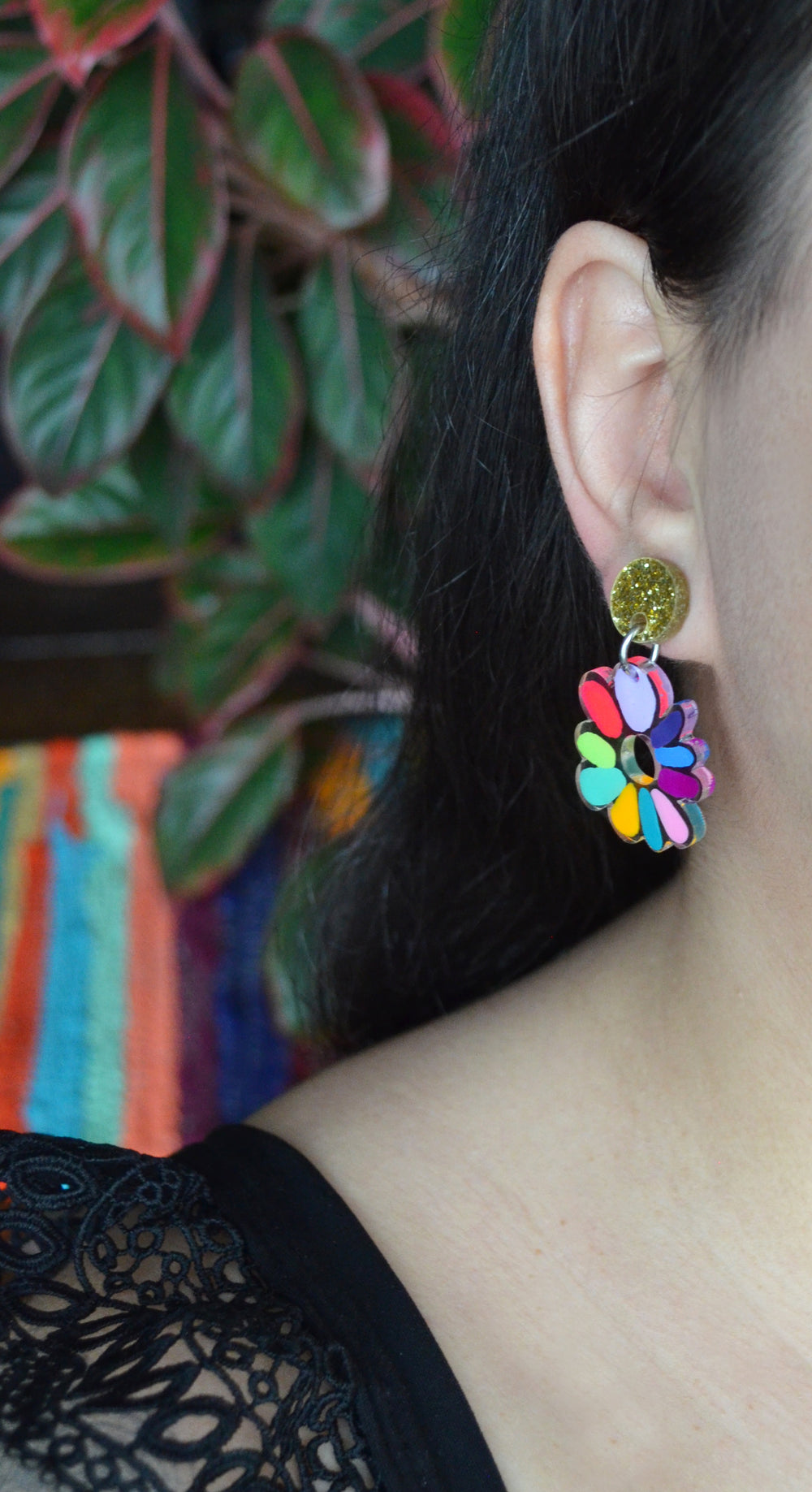 Neon Colorful Rainbow Resin Flower Dangle Earrings