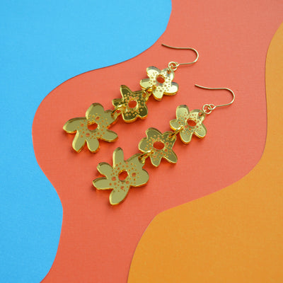 Layered Gold Flower Dangle Earrings