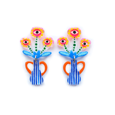 Funky Alien Eye Flower Earrings in a Vase