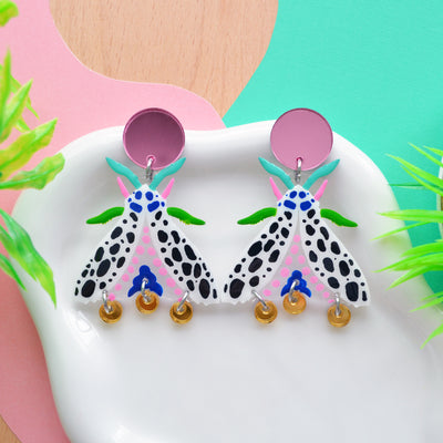 Black and White Spotted Moth Earrings