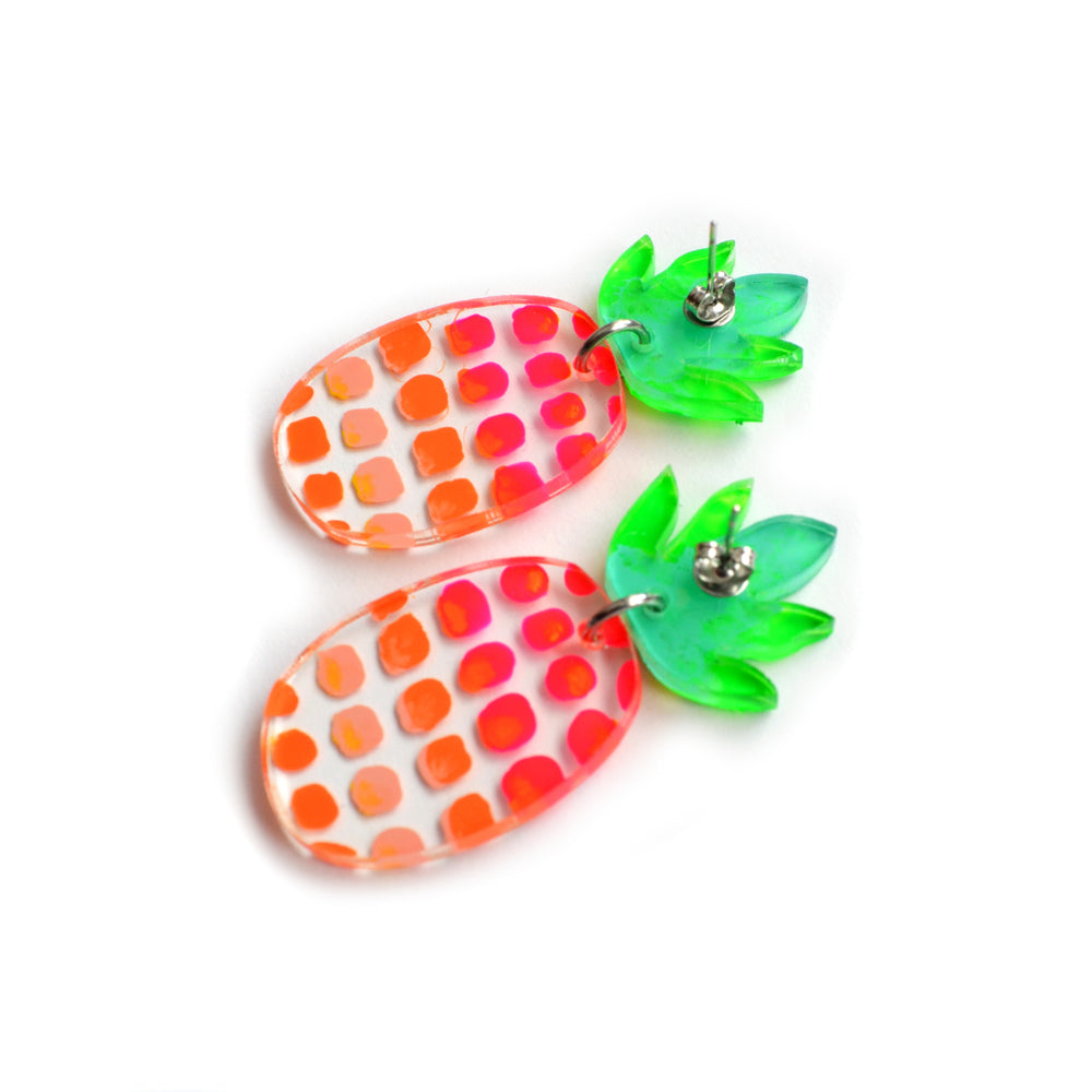 Pink and Green Abstract Pineapple Resin Earrings