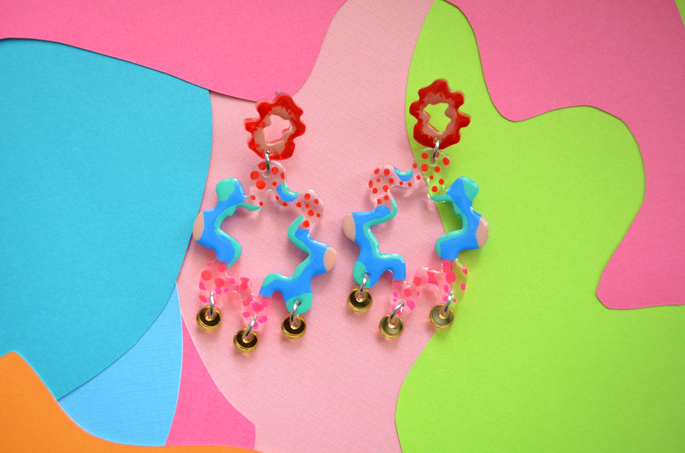 Abstract Art Squiggle Hoop Acrylic and Resin Earrings