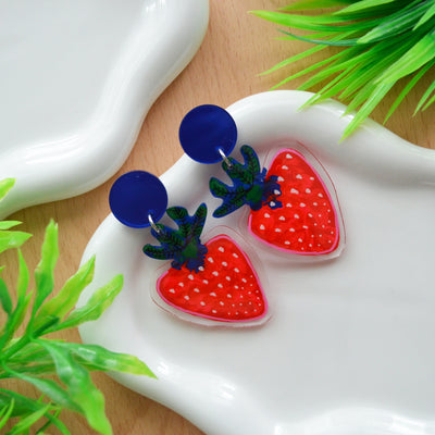 Strawberry Fruit Earrings, Laser Cut Acrylic Jewelry