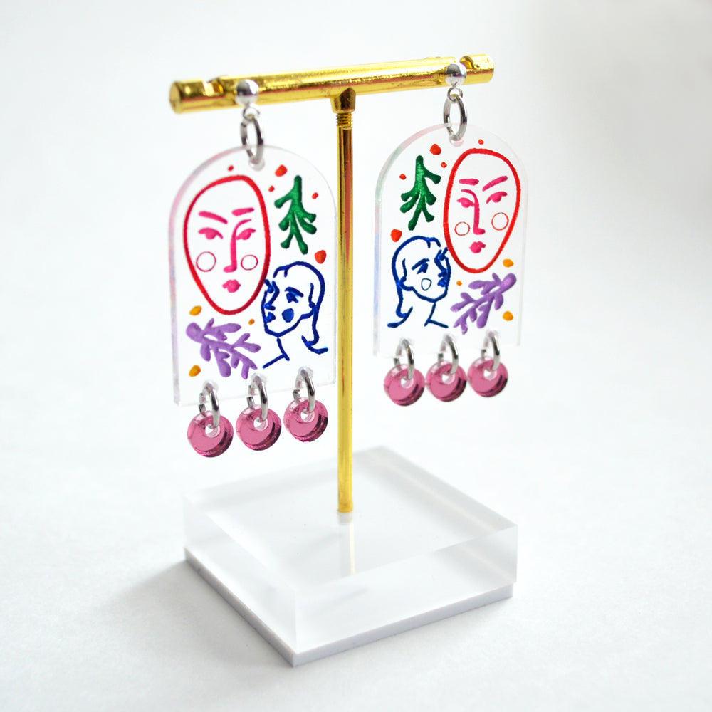 Clear Arch Earrings with Laser Cut Faces