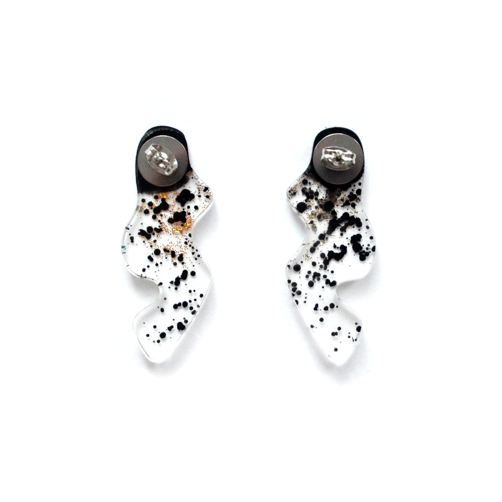 Black and Gold Glitter Ombre Squiggle Stud Earrings