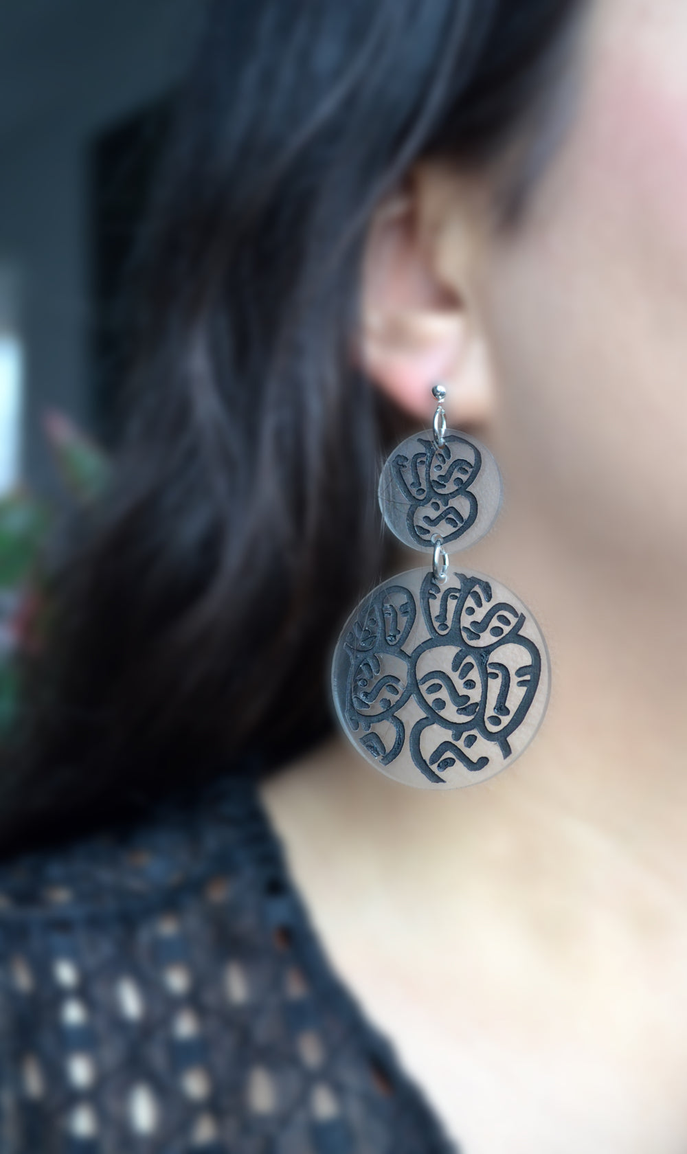 Circle Dangle Earrings with Laser Cut Faces