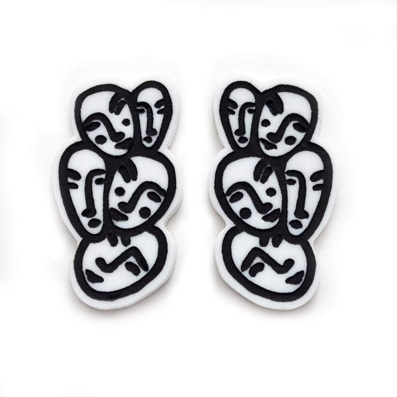Small Black and White Acrylic Face Stud Earrings