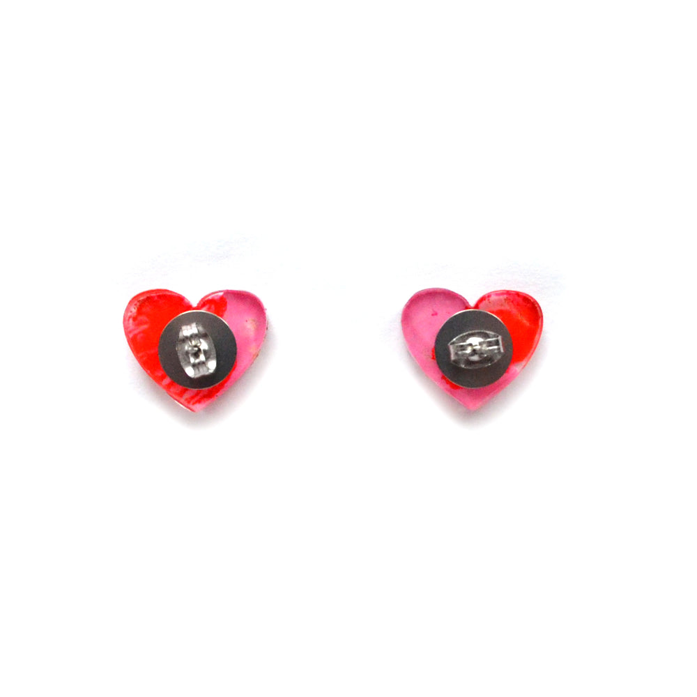 Pink and Red Heart Resin Stud Earrings
