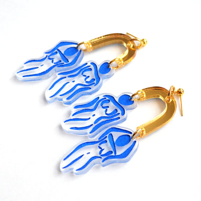 Blue Ladies Body Outline Acrylic Statement Earrings