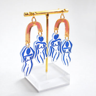 Blue Ladies Body Outline Acrylic Statement Earrings