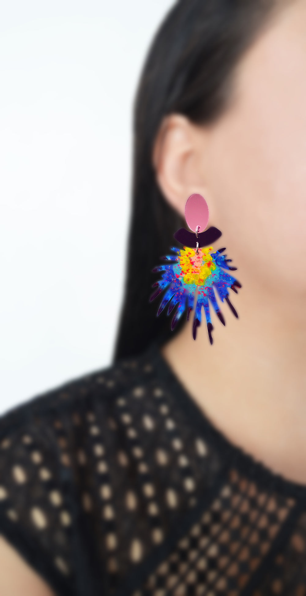 Pom Blue and Pink Laser Cut Resin Earrings, Acrylic Jewelry