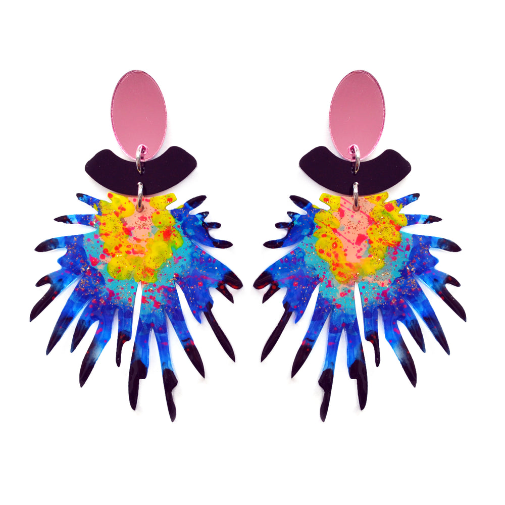 Pom Blue and Pink Laser Cut Resin Earrings, Acrylic Jewelry