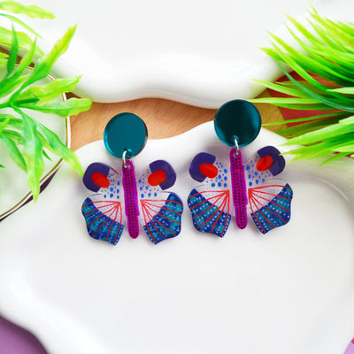 Colorful Purple Geometric Butterfly Resin Earrings, Laser Cut Acrylic Jewelry