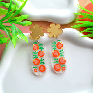 Orange Blossom Flower Resin Earrings, Laser Cut Acrylic Jewelry