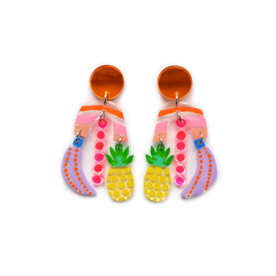 Neon Pineapple and Banana Acrylic Statement Earrings