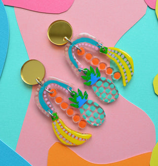 Pastel Pineapple and Banana Acrylic Statement Earrings