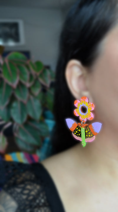 Mod Pink and Yellow Butterfly Acrylic Earrings