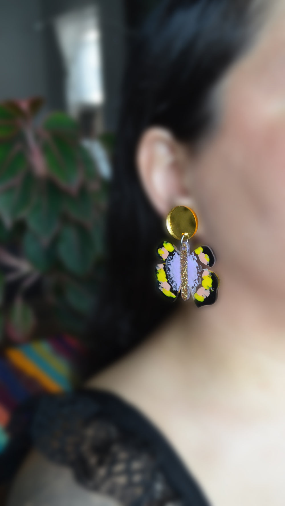 Gold Glitter and Lavender Butterfly Acrylic Earrings