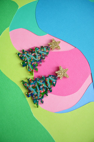 Abstract Art Holiday Christmas Tree Resin Acrylic Stud Earrings