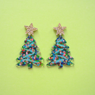 Abstract Art Holiday Christmas Tree Resin Acrylic Stud Earrings