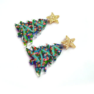 Abstract Art Holiday Christmas Tree Resin Acrylic Stud Earrings