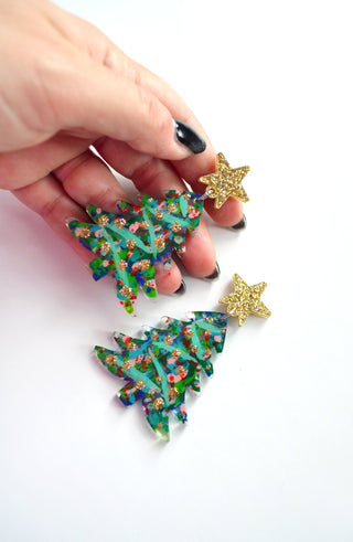 Abstract Art Holiday Christmas Tree Resin Acrylic Stud Earrings