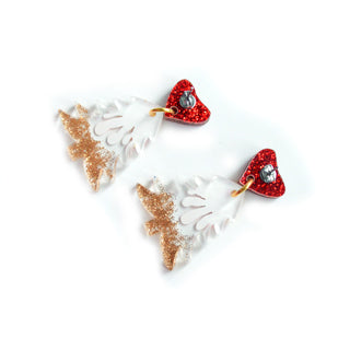 Hearts in the Snow Glitter Winter Resin and Acrylic Christmas Tree Earrings