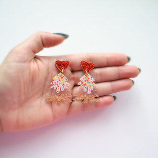 Hearts in the Snow Glitter Winter Resin and Acrylic Christmas Tree Earrings