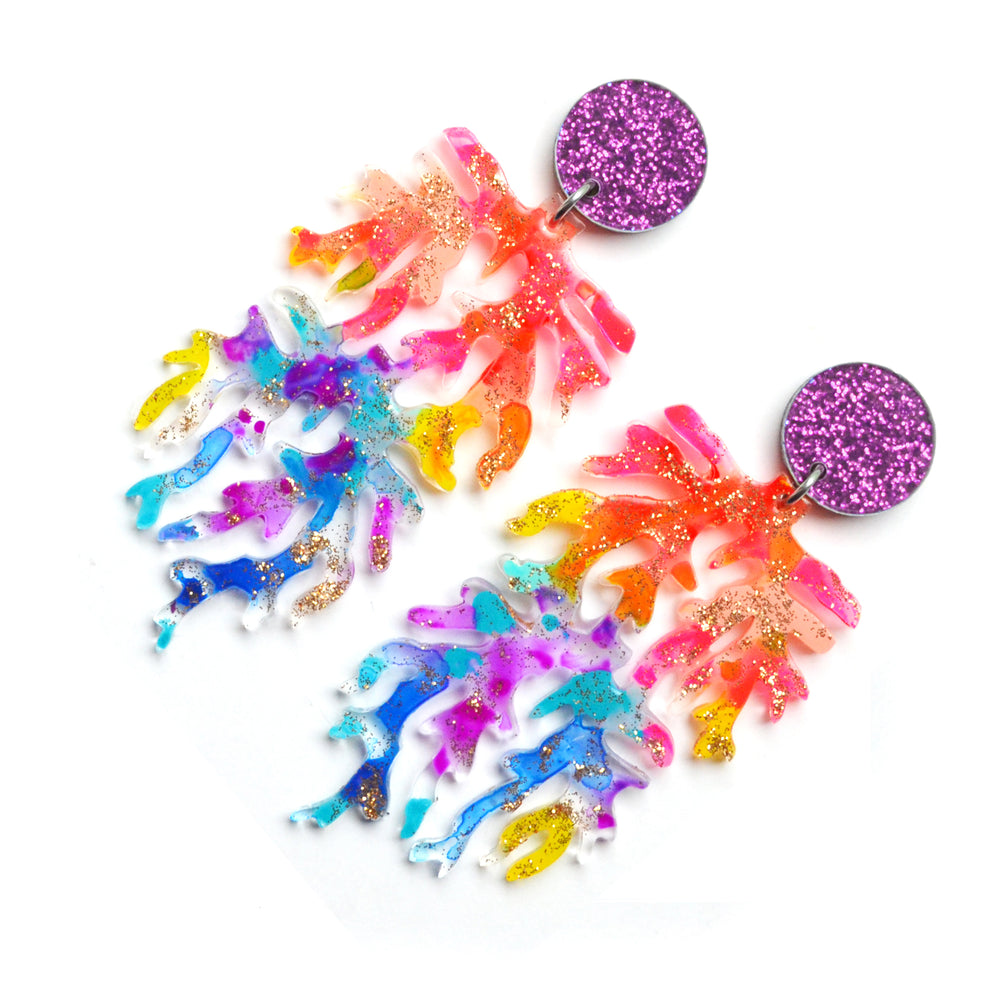 Rainbow Mermaid Coral Laser Cut Acrylic Earrings