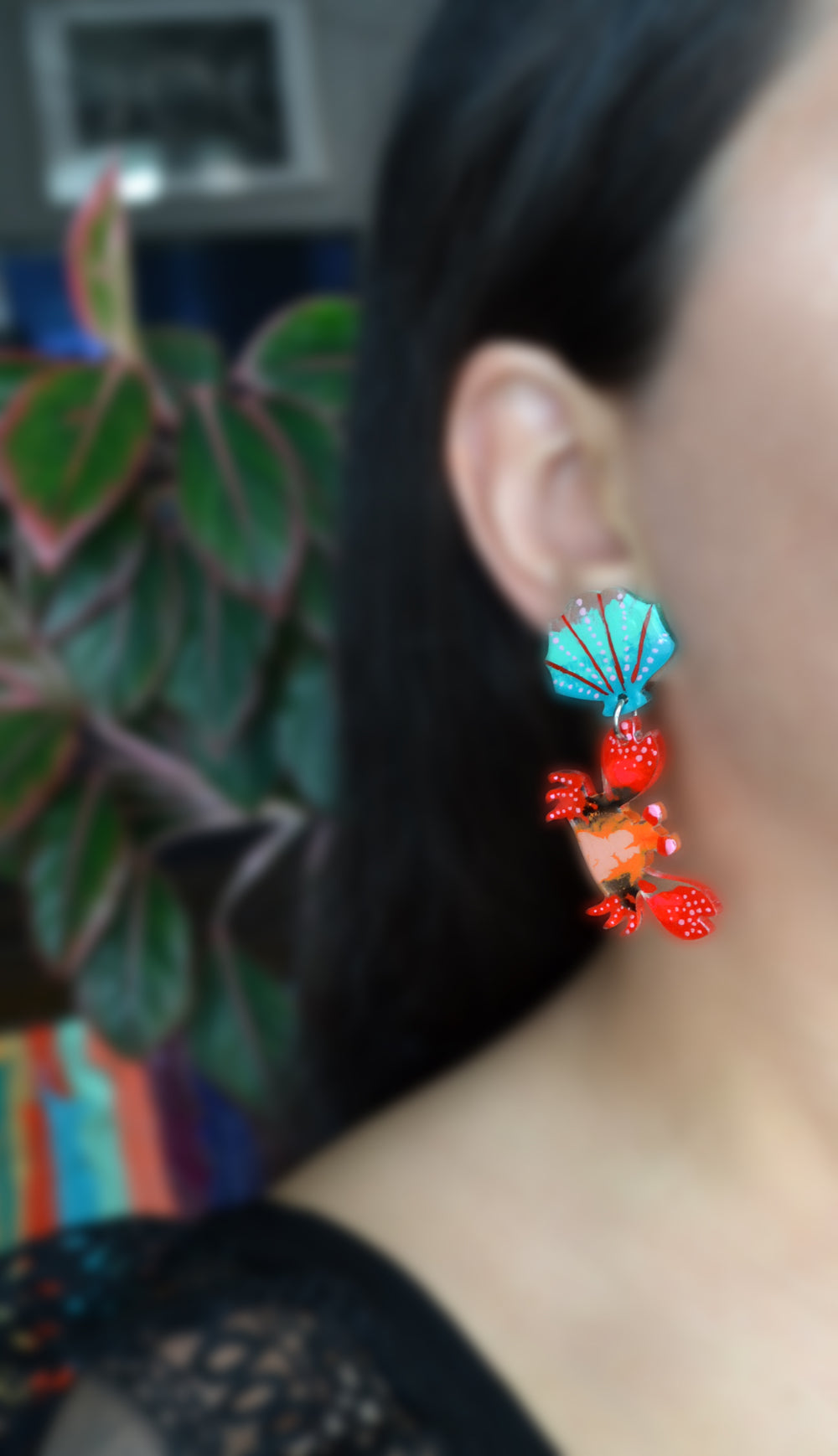 Red Crab and Sea Shell Acrylic Statement Earrings