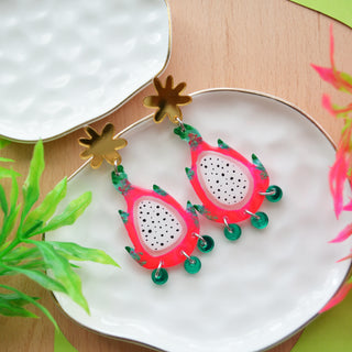 Neon Pink Dragon Fruit Earrings