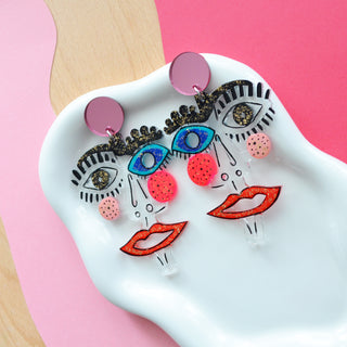 Clear Acrylic Face Statement Resin Earrings