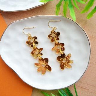 Layered Gold Flower Dangle Earrings