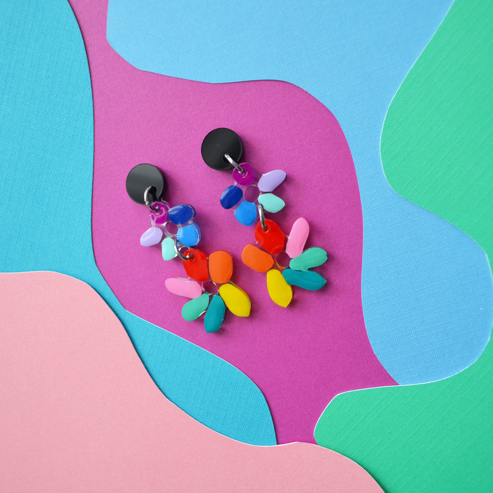 Folk Art Rainbow Flower Earrings