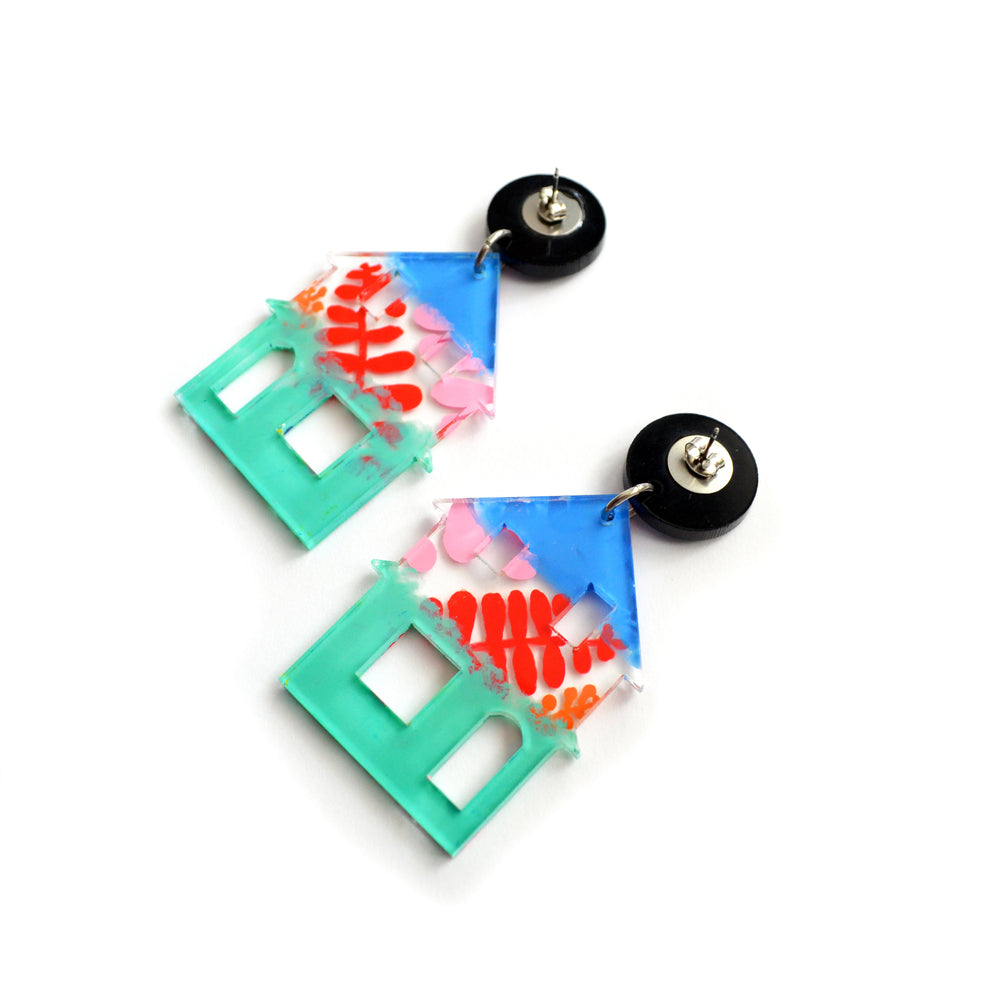 Flower House Abstract Acrylic and Resin Earrings