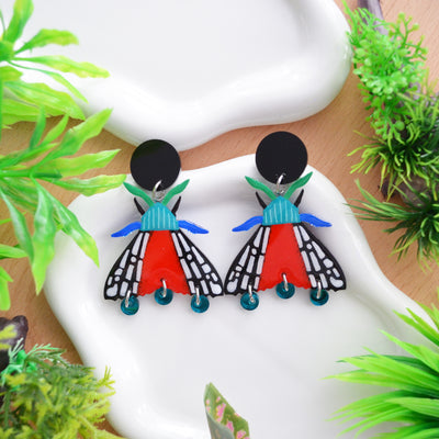 Black and Red Geometric Moth Insect Laser Cut Acrylic Earrings