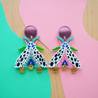 Black and White Spotted Moth Earrings