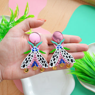 Black and White Spotted Moth Earrings