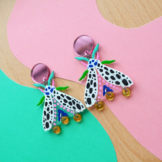 Black and White Spotted Moth Earrings