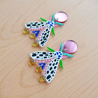 Black and White Spotted Moth Earrings