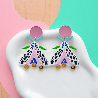 Black and White Spotted Moth Earrings