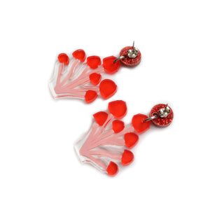 Red Polka Dot Mushroom Dangle Earrings, Laser Cut Resin Jewelry