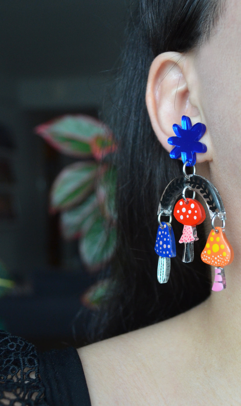 Forest Mushroom Earrings with Floral Details