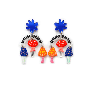 Forest Mushroom Earrings with Floral Details