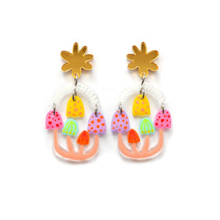 Pastel Mushroom Dangle Earrings, Laser Cut Resin Jewelry