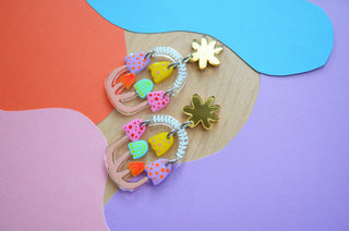 Pastel Mushroom Dangle Earrings, Laser Cut Resin Jewelry